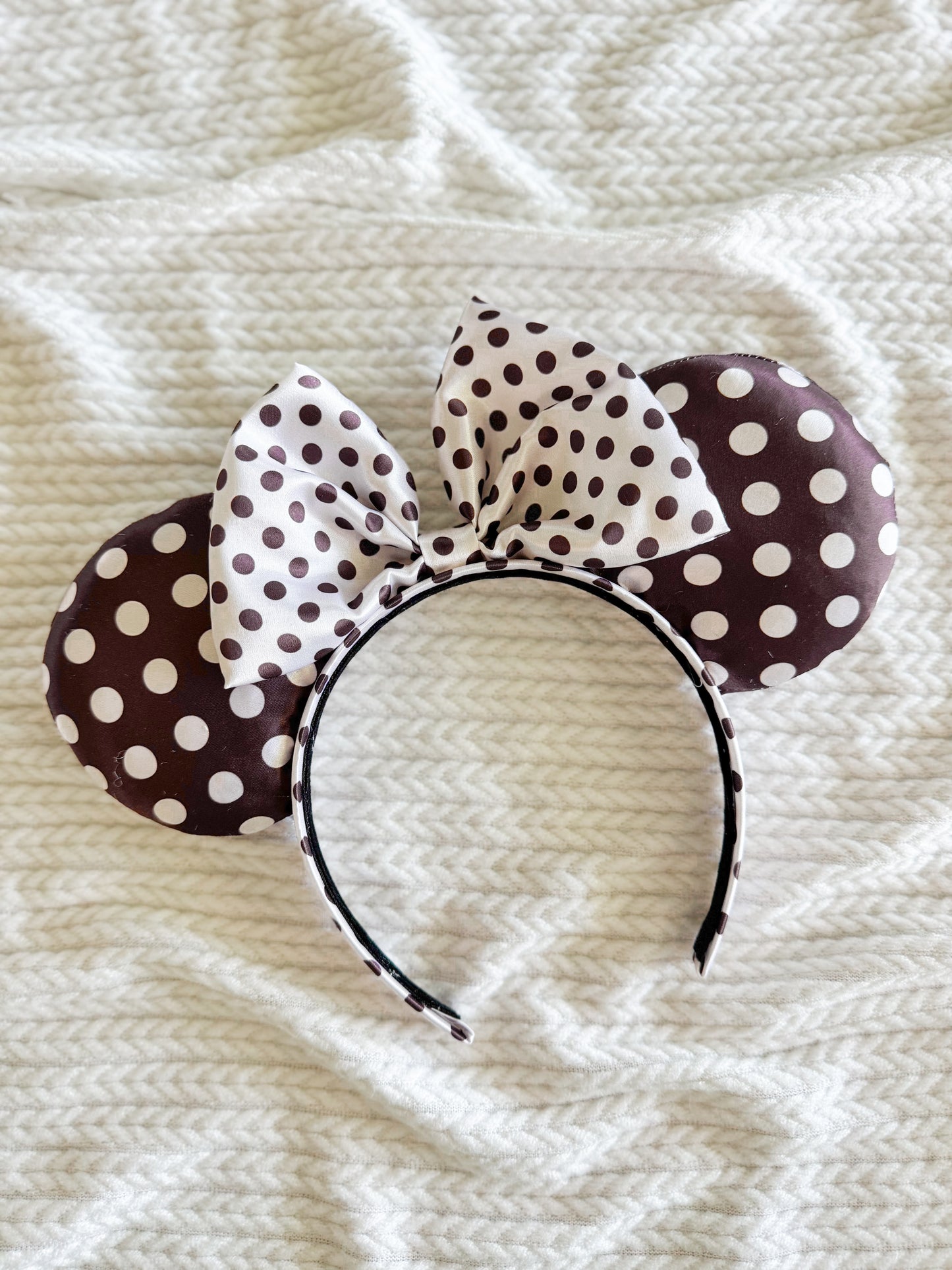 Chocolate Satin Polka Dot Ears RTS