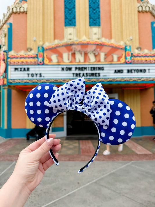Navy Satin Polka Dot Ears RTS