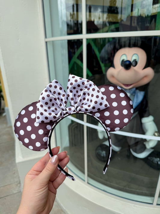 Chocolate Satin Polka Dot Ears RTS