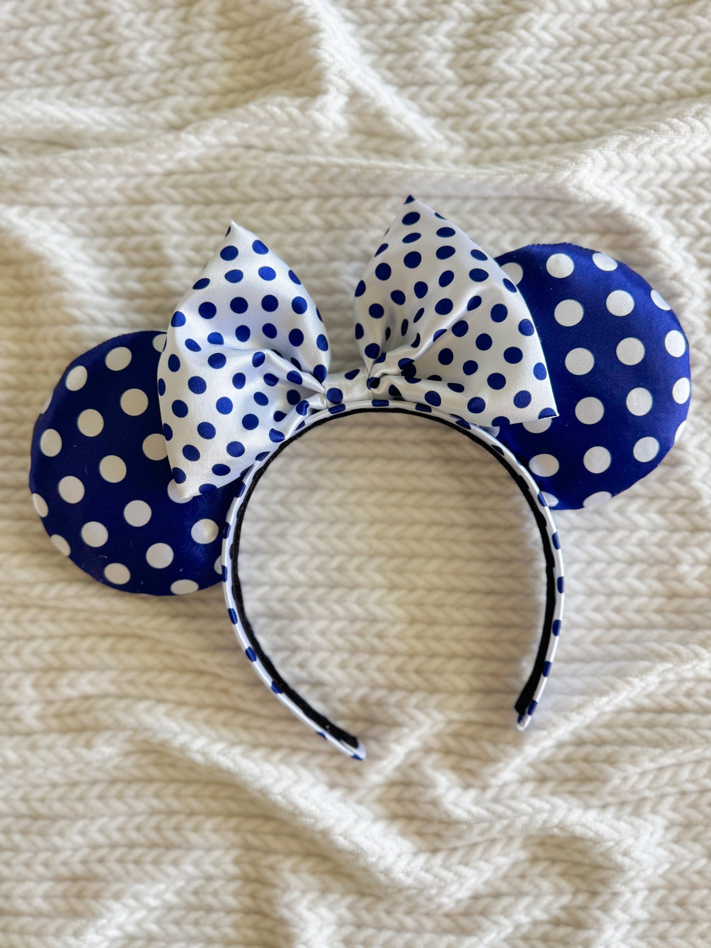 Navy Satin Polka Dot Ears RTS