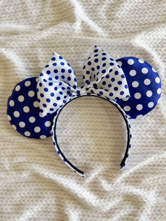 Navy Satin Polka Dot Ears