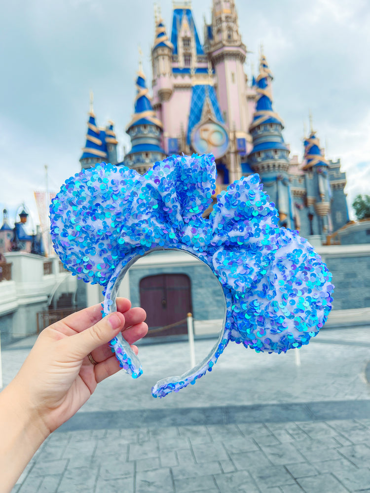 Disney Park Minnie Mouse Ears Headband Sparkle Rainbow Veil Teal Pink  Purple